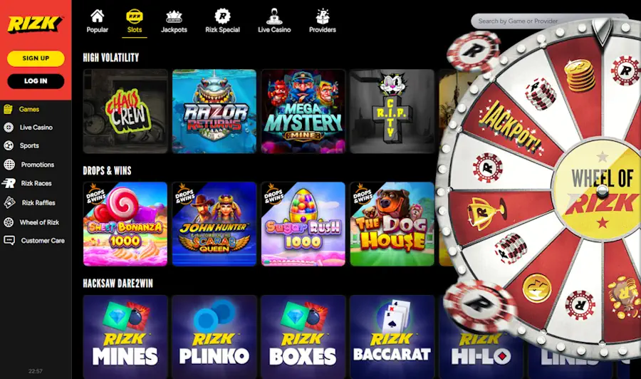 Rizk Casino Slots and Wheel of Rizk Screenshot